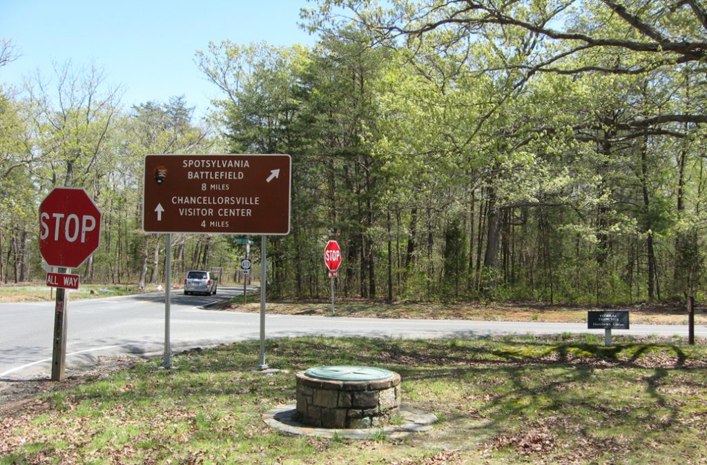 The Compass monument at Brock Road on the Wilderness battlefield