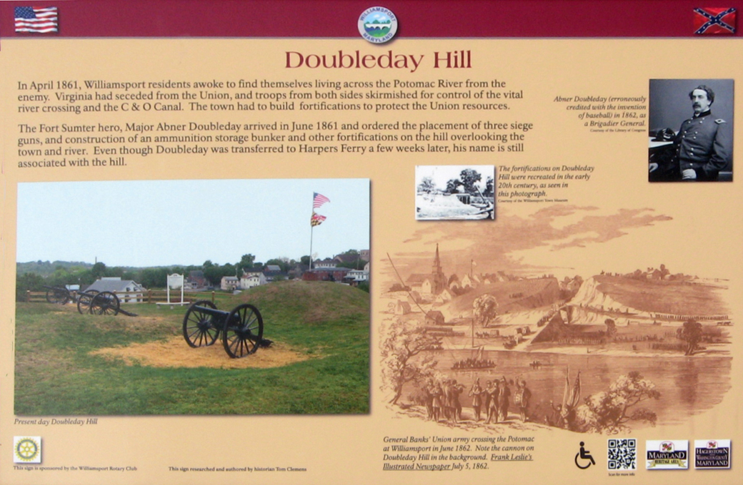 The Doubleday Hill wayside marker on Doubleday Hill in Williamsport, Maryland