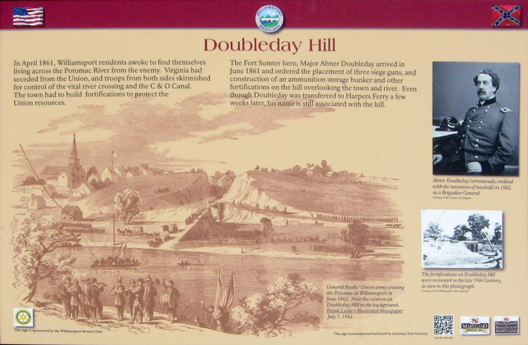 The Doubleday Hill wayside marker on Doubleday Hill in Williamsport, Maryland