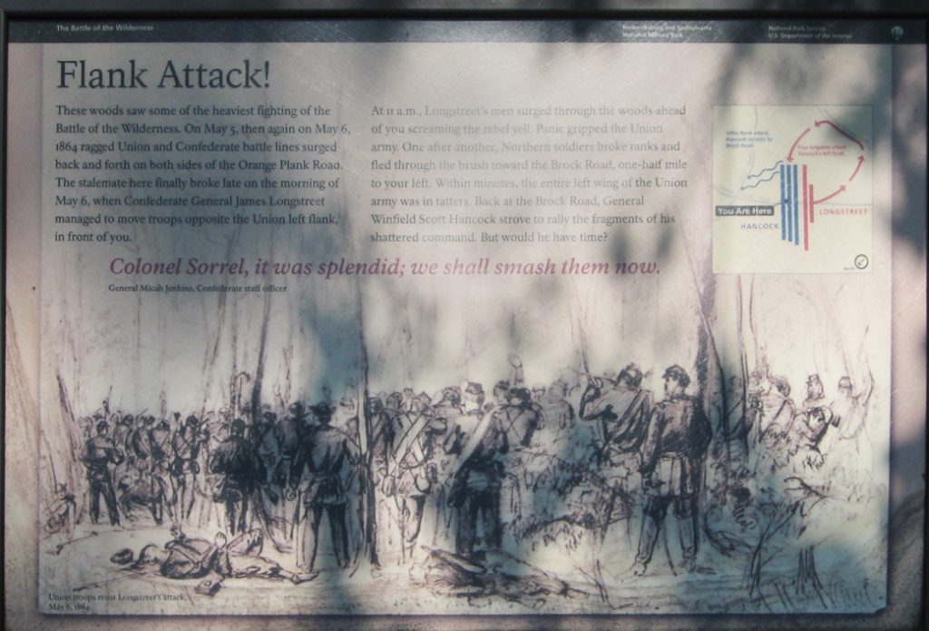 The Flank Attack wayside marker on the Wilderness battlefield