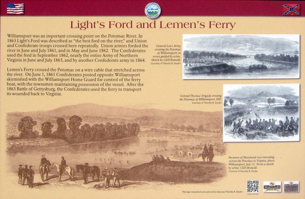 The Ford and Ferry wayside marker on Doubleday Hill in Williamsport, Maryland