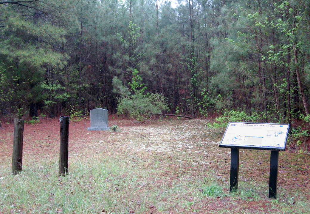 Monument and markers at the Civil War Trust's Hatcher's Run battlefield site near Petersburg, Virginia