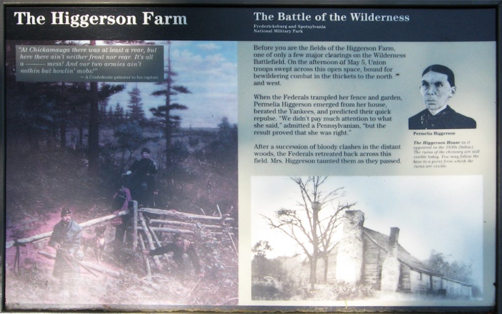 Higgardson Farm wayside marker on the Wilderness Batlefield
