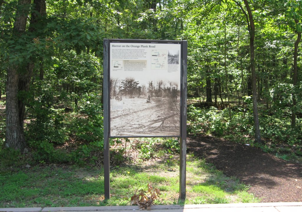 Horror on the Orange Plank Road orientation marker on the Wilderness battlefield