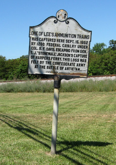 The 'One of Lee's Ammunition Trains' historical marker at Williamsport, Maryland