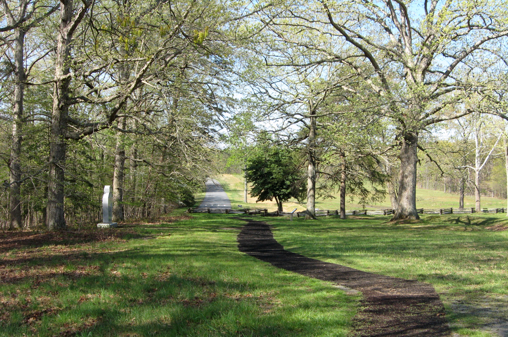The trail at the Bloody Angle in front of the monument to McGowan's South Carolina Brigade