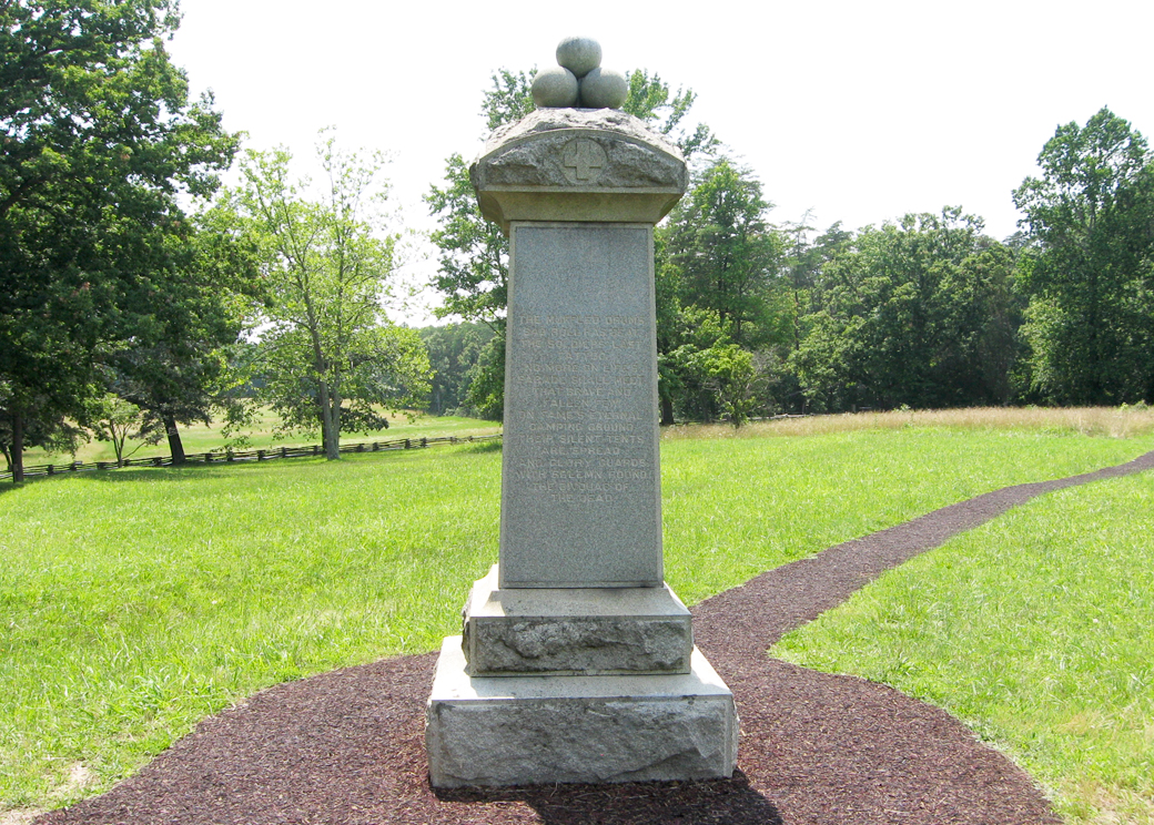 Left side view of the monument to the 49th New York Volunteer Infantry Regiment on the Spotsylvania Battlefield