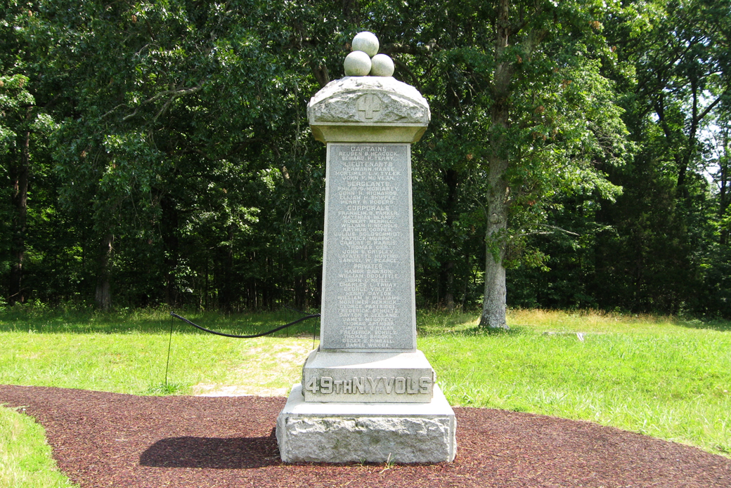 Rear view of the monument to the 49th New York Volunteer Infantry Regiment on the Spotsylvania Battlefield