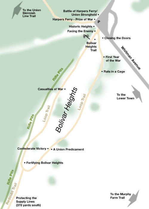 Map of the Bolivar Heights area on the Harpers Ferry battlefield