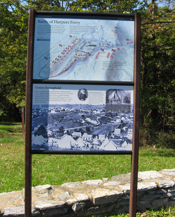 The Battle of Harpers Ferry and Union Stronghold wayside markers on the Harpers Ferry battlefield