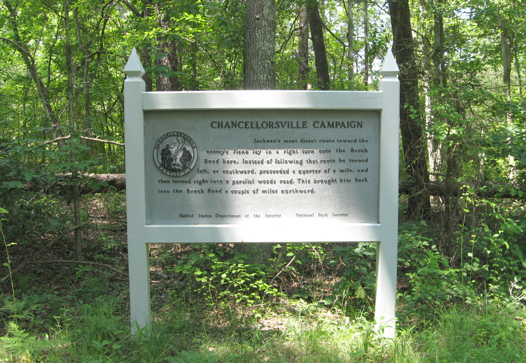 The Chancellorsville Campaign: Brock Road historical marker is on the Jackson Flank March Trail on the Chancellorsville Battlefileld