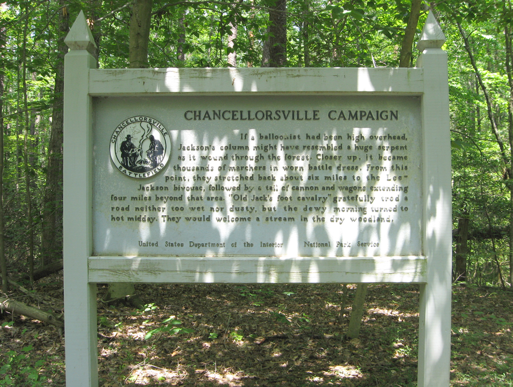 The Chancellorsville Campaign: A Huge Serpent historical marker is on the Jackson Flank March Trail on the Chancellorsville Battlefileld