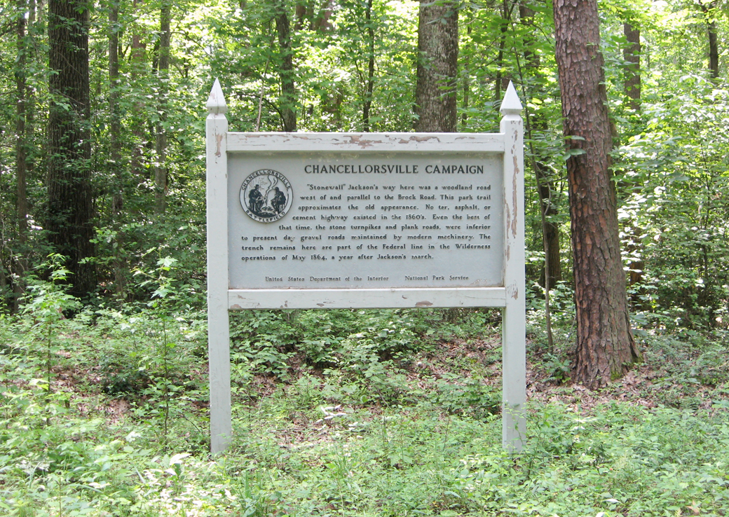 The Chancellorsville Campaign: A Woodland Road historical marker is on the Jackson Flank March Trail on the Chancellorsville Battlefileld