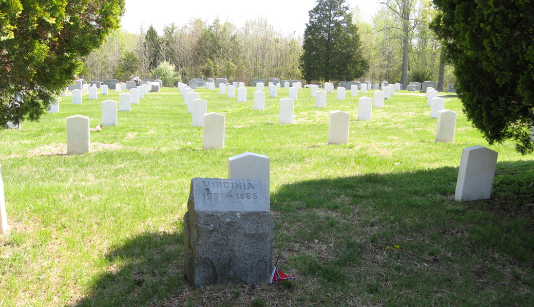 Looking over the Virginia section of the Cemetery. Most of the 784 Confederate soldiers buried here are in marked graves grouped by state. Over 200 burials, however, are unknown.