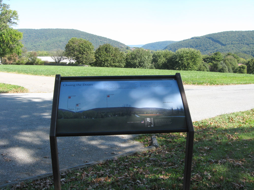 The Closing the Doors wayside marker on the Harpers Ferry battlefield