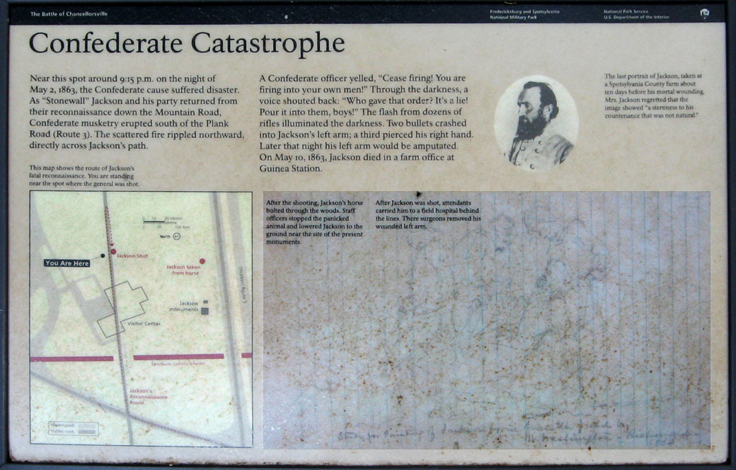 The Confederate Catastrophe wayside marker at the Visitor Center on the Chancellorsville battlefield