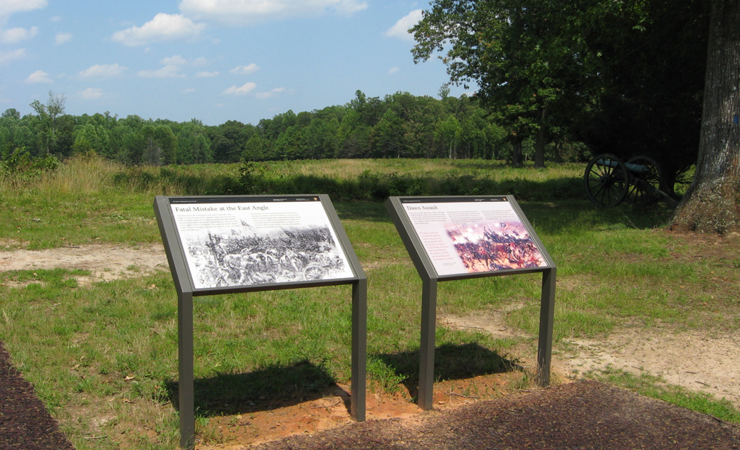 Te Dawn Assault and Fatal Mistake at the East Angle wayside markers on the Spotsylvania battlefield