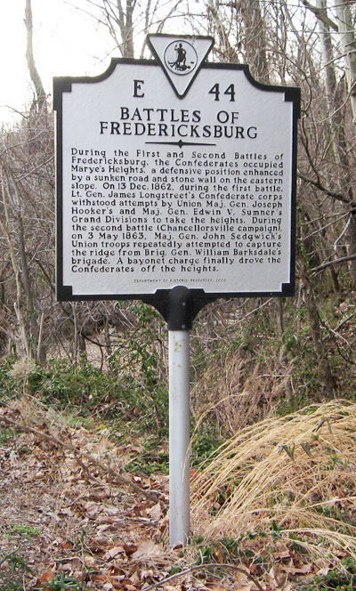 Battles of Fredericksburg - E44 Virginia historical marker