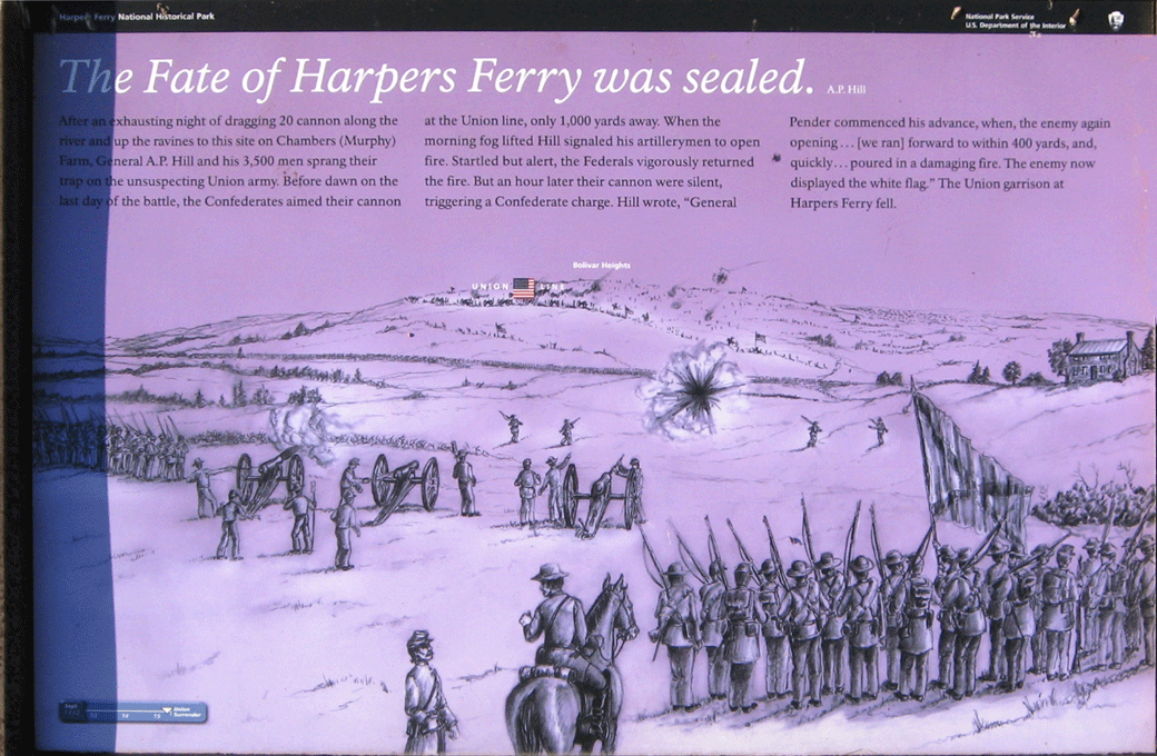 Closeup of the Fate of Harpers Ferry Was Sealed wayside marker on the Harpers Ferry battlefield