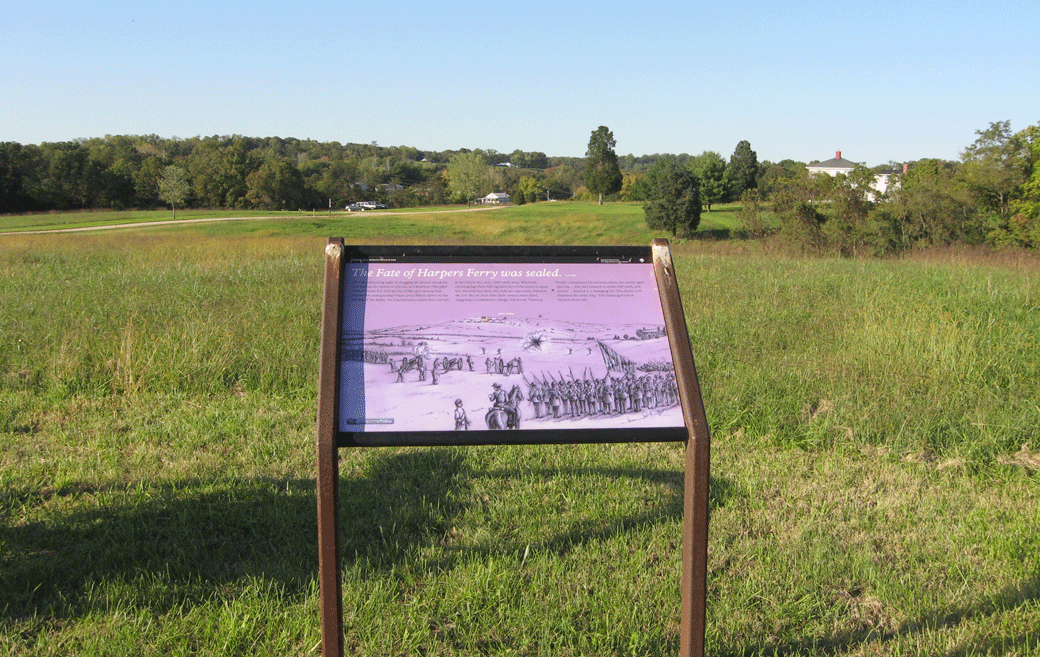 The Fate of Harpers Ferry Was Sealed wayside marker on the Harpers Ferry battlefield