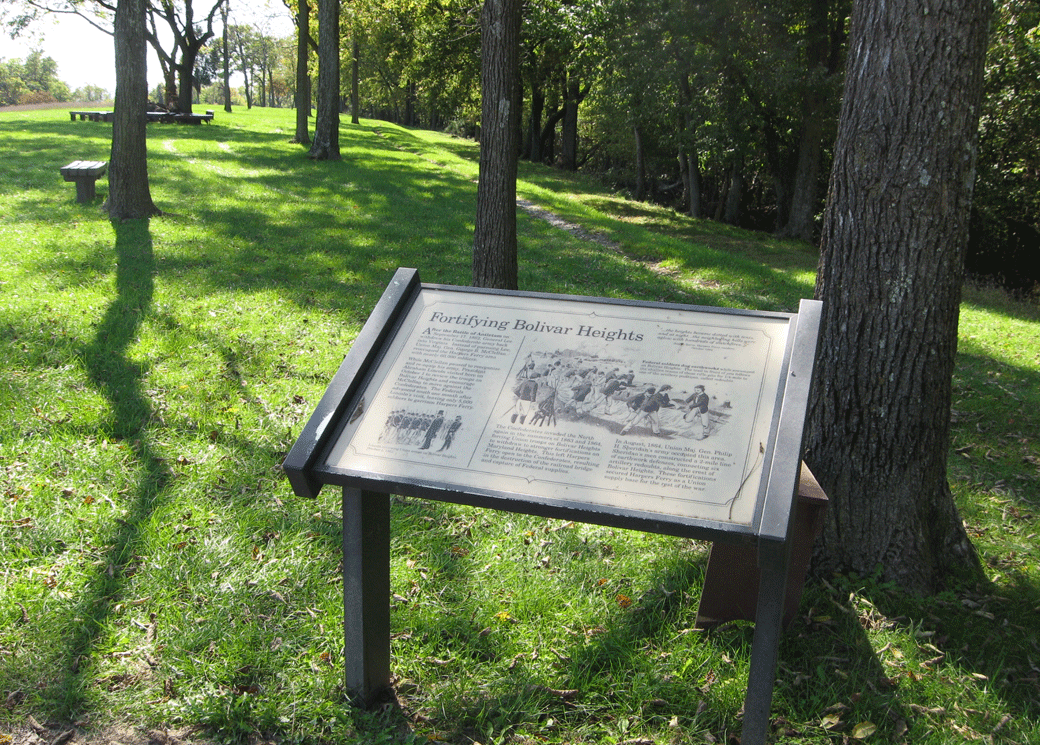 The Fortifying Bolivar Heights wayside marker on the Harpers Ferry battlefield