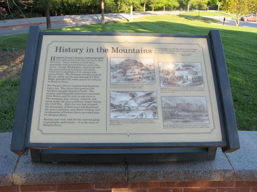 The History in the Mountains wayside marker at the Harpers Ferry Visitor Center