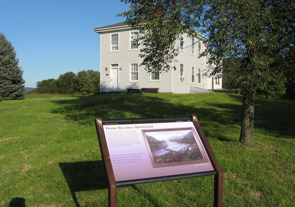 The Home Becomes A Battlefield wayside marker on the Harpers Ferry battlefield