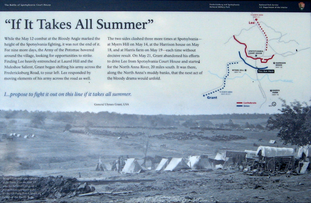 The If It Takes All Summer wayside marker on the Spotsylvania battlefield