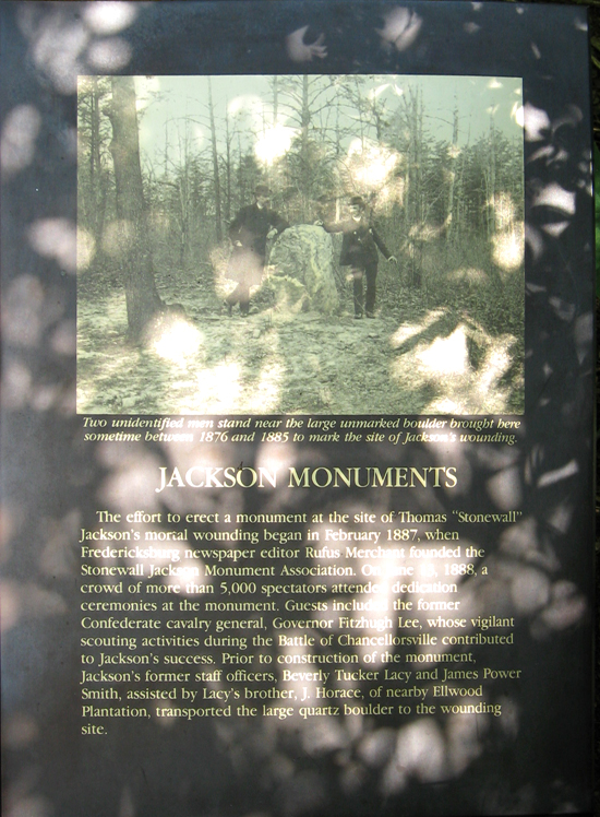 Jackson Monuments tablet near the Jackson Boulder on the Chancellorsville battlefield