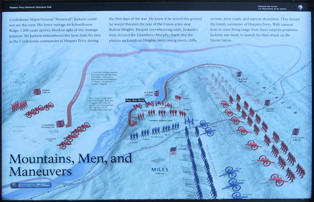 The Mountains, Men and Maneuvers wayside marker on the Harpers Ferry battlefield
