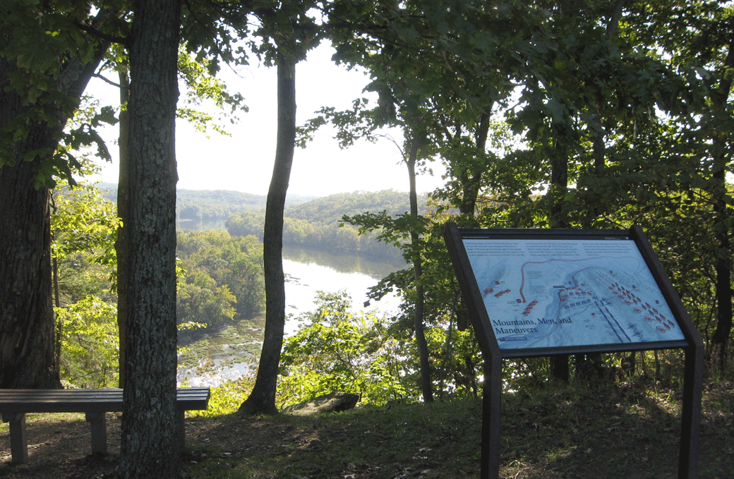The Mountains, Men and Maneuvers wayside marker on the Harpers Ferry battlefield