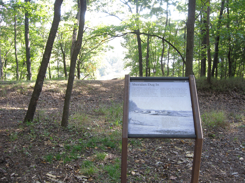 The Sheridan Dug In wayside marker on the Harpers Ferry battlefield