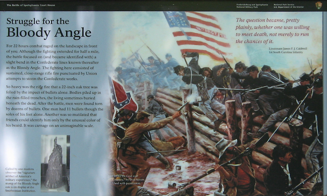The Struggle for the Bloody Angle wayside marker on the Spotsylvania battlefield