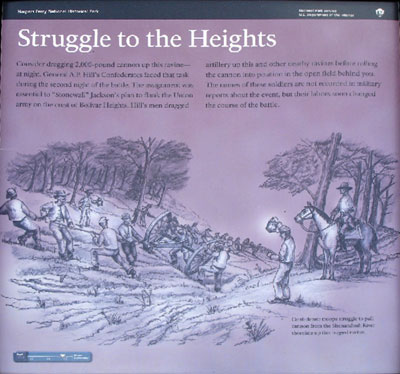 The Struggle to the Heights wayside marker on the Harpers Ferry battlefield