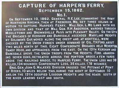 Marker 1 of a Group of five War Department markers on the Capture of Harpers Ferry
