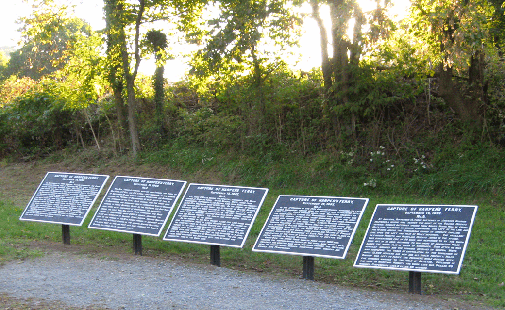 Group of five War Department markers on the Capture of Harpers Ferry
