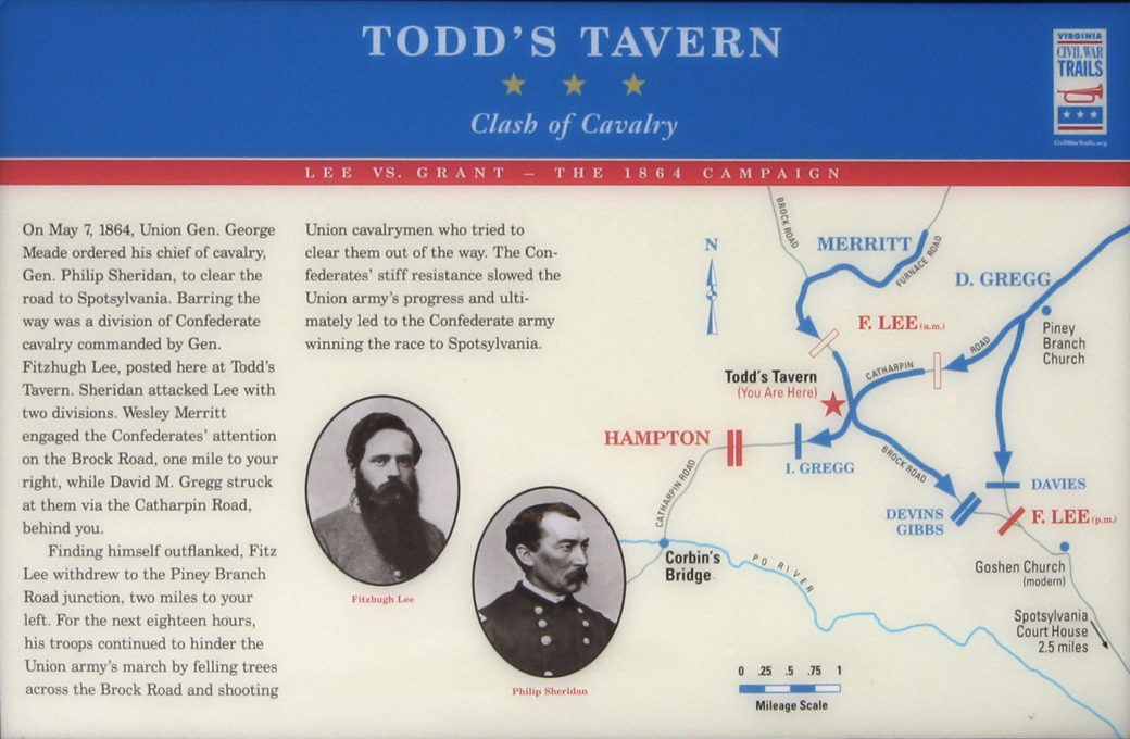 Closeup of the Clash of Cavalry wayside marker at Todd's Tavern, Virginia