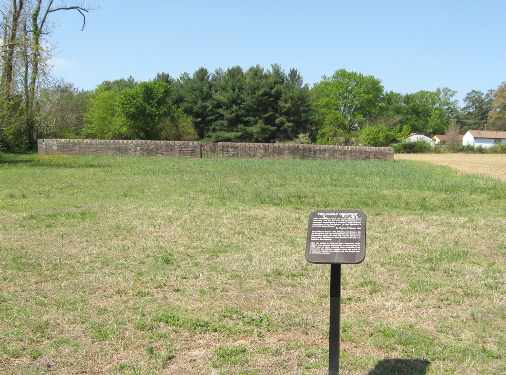 The "Family Cemetery" trail side marker at Garthright House on the Cold Harbor battlefield outside Richmond, Virginia.