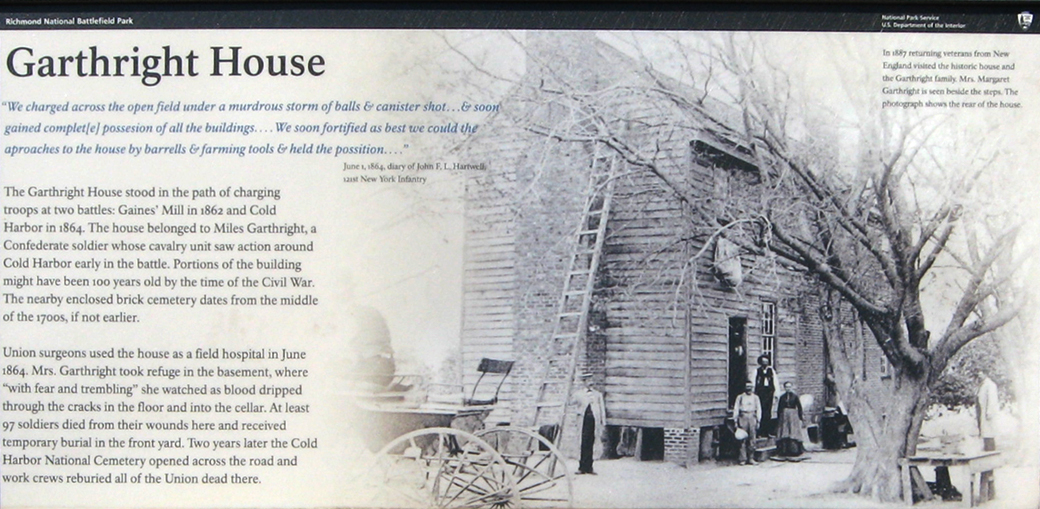 The Garthright House wayside marker on the Cold HArbor battlefield