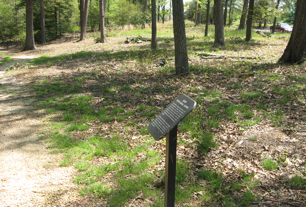 Keep Your Head Down trailside marker on the Cold Harbor battlefield outside Richmond, Virginia