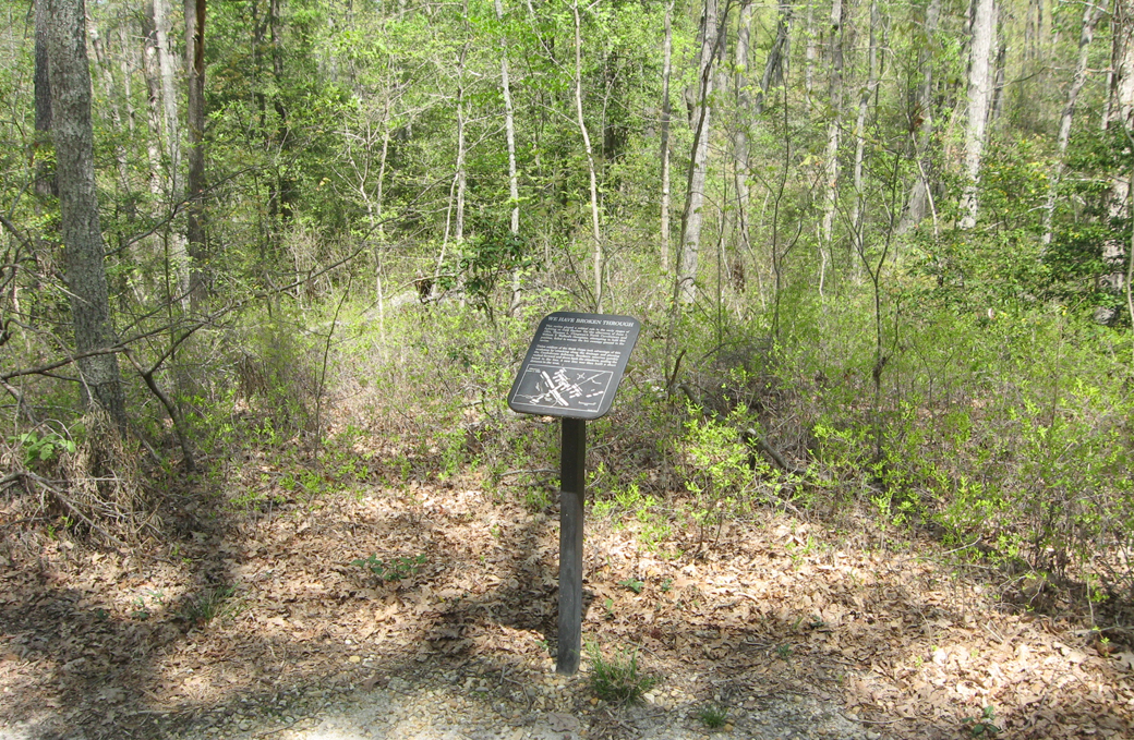 The "We Have Broken Through" trailside marker on the Cold Harbor battlefield