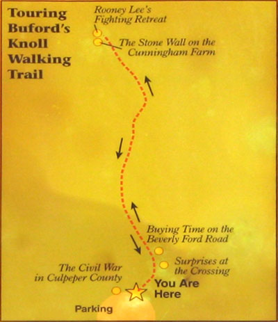 Closeup of the map from the Buford's Knoll trail marker on the Brandy Station battlefield