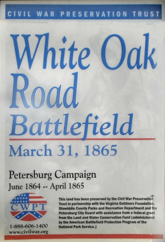 White Oak Road battlefield sign outside Petersburg, Virginia