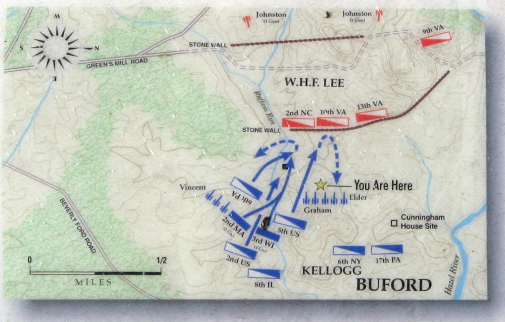 Map from The Stone Wall on the Cunningham Farm wayside marker on Buford's Knoll on the Brandy Station battlefield