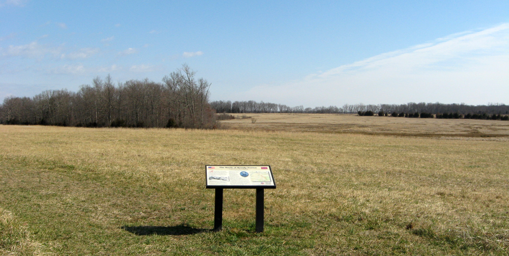 The Surprises at the Crossing wayside marker is on the Civil War Trust's Buford's Knoll Walking Trail on the Brandy Station Battlefield