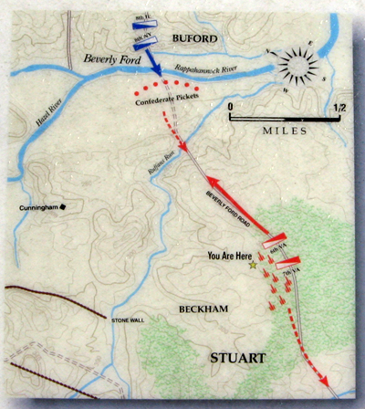 Map from the Surprises at the Crossing wayside marker is on the Civil War Trust's Buford's Knoll Walking Trail on the Brandy Station Battlefield