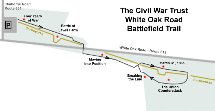 White Oak Road battlefield trail map