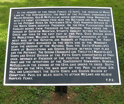 Second in a series of six War Department markers describing the 1862 Battle of Turner's Pass (or Turner's Gap) on South Mountain