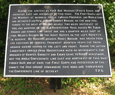 Fifth in a series of six War Department markers describing the 1862 Battle of Turner's Pass (or Turner's Gap) on South Mountain