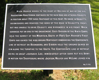 Sixth and last in a series of six War Department markers describing the 1862 Battle of Turner's Pass (or Turner's Gap) on South Mountain